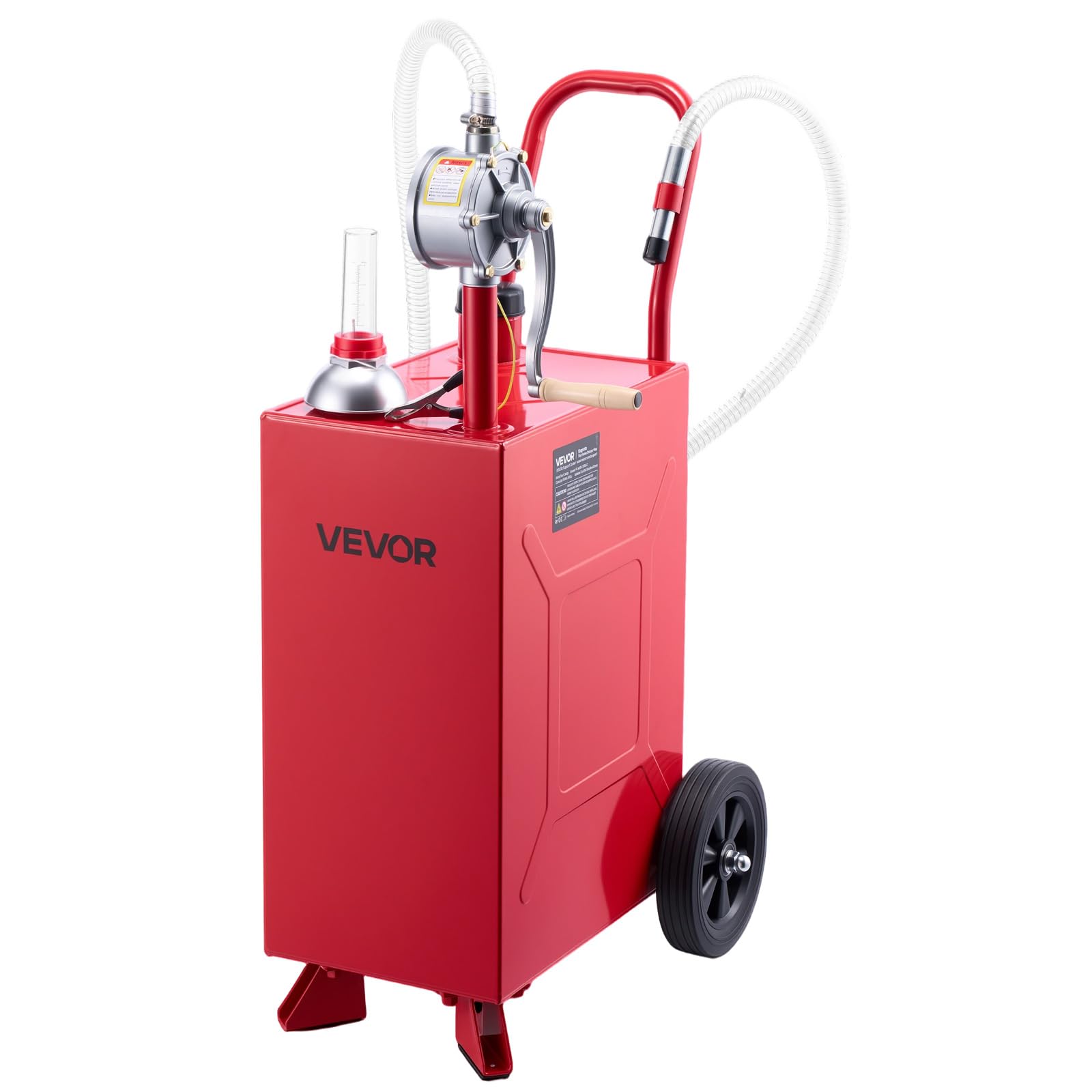 VEVOR Carro de Combustible de 56,8 L con Depósito de Diésel y Gasolina | Tanque de Combustible con 2 Ruedas, Bomba Manual de Trasvase Bidireccional, Acero al Carbono, para Granja, Garaje y Exterior