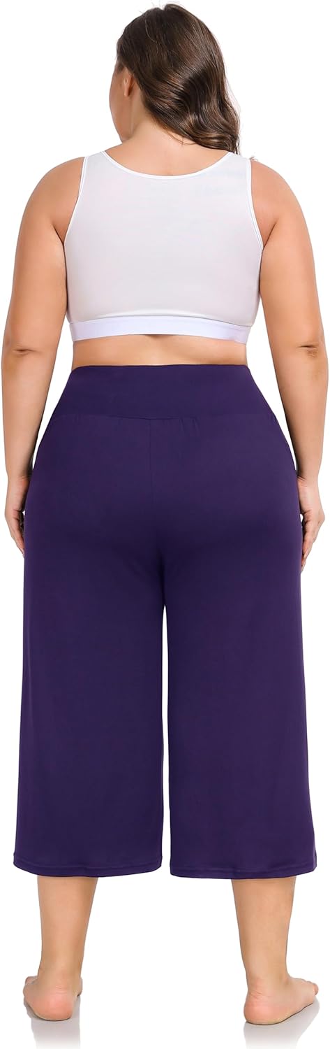 ZERDOCEAN Women's Plus Size Wide Leg Capris High Waist Yoga Pants Casual Loose Lounge Pants with Pockets - Image 6