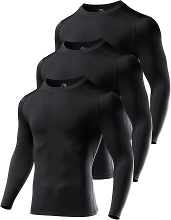 Niksa 3 Pack Long Sleeve Compression Shirts for Men Cool Dry Athletic Undershirt Workout Tops Base Layer for Running