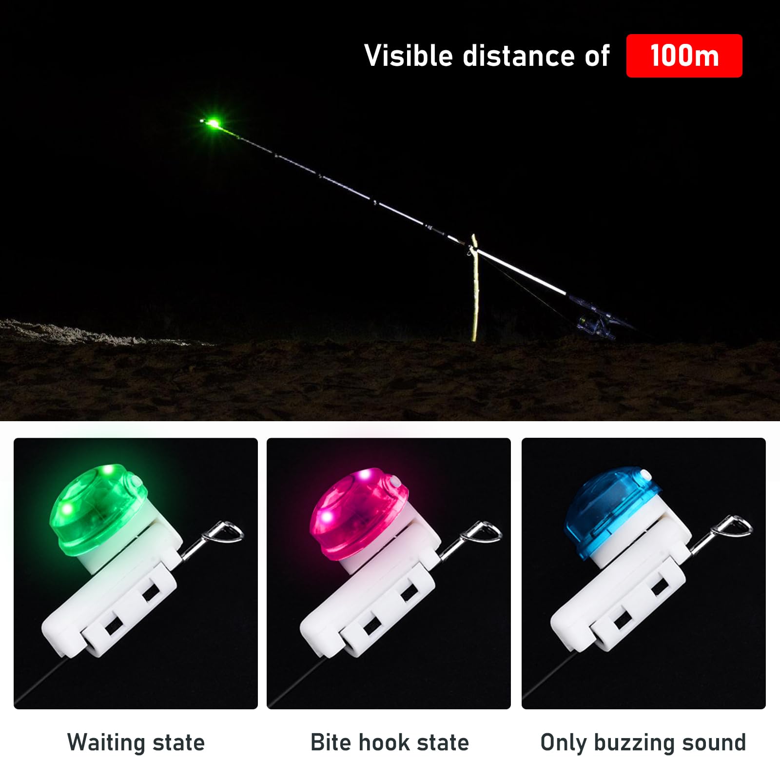 Détecteur Touche Pêche Nizirioo Lot De 4 Détecteurs De Touche Électroniques - Alarme Lumineuse LED Et Sonore Pour Pêche De Nuit Détecteur étanche Pluie