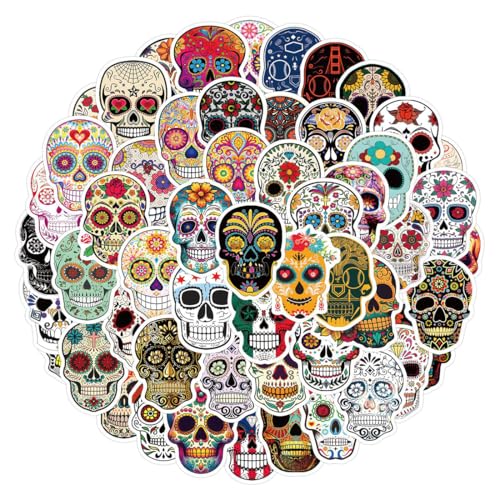 JUGUTA 120 unidades Halloween Sugar Skull Stickers, Dia dos Mortos Mexican Day Of Dead Stickers Decalcomans Laptop Sugar Skull impermeável decalques para garrafas de água bagagem computador skate