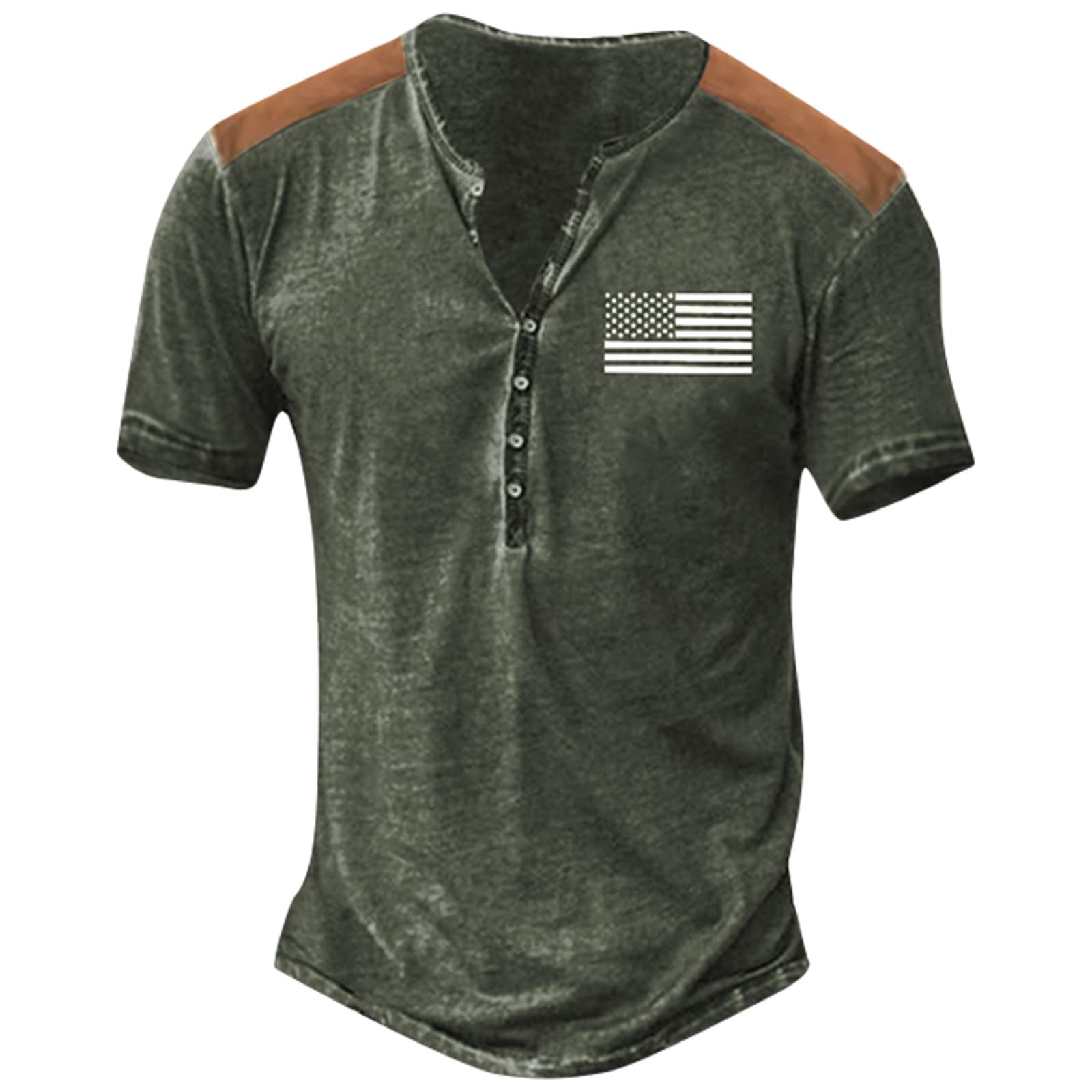 Henley Shirts for Men Distressed Retro Button Down Graphic Short Sleeve Tee Shirts Casual Loose T-Shirts Tops