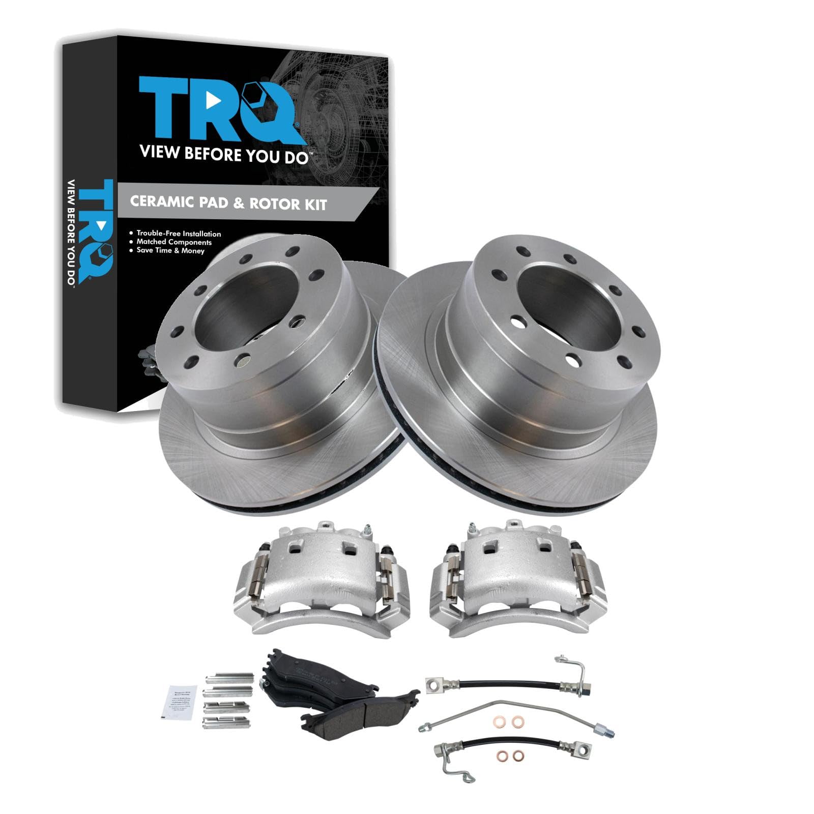 TRQ Rear Brake Pad &amp; Rotor Kit Ceramic Compatible with 2003-2008 Dodge Ram 3500