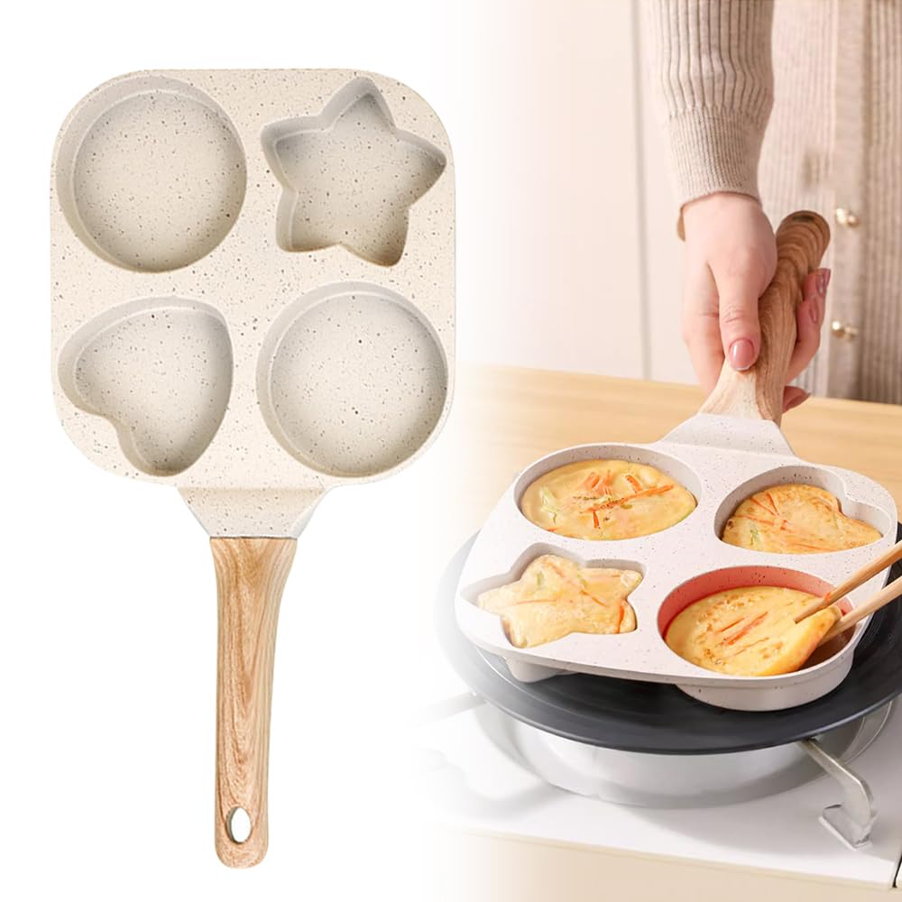 Scappof Non-Stick Egg Frying Pan, 2025 New Multi-Shape Breakfast Pan, Durable Detachable Handle Pan for Gas Stove, Cute Pancake Pan for Families (1, White)