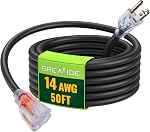 6 Ft 14/3 Cord d'extension extérieur éclairé - 14 Étendue SJTW Câble d'extension noir lourd avec 3 Plug à la terre, Idéal pour pelouse, jardin, appareils
