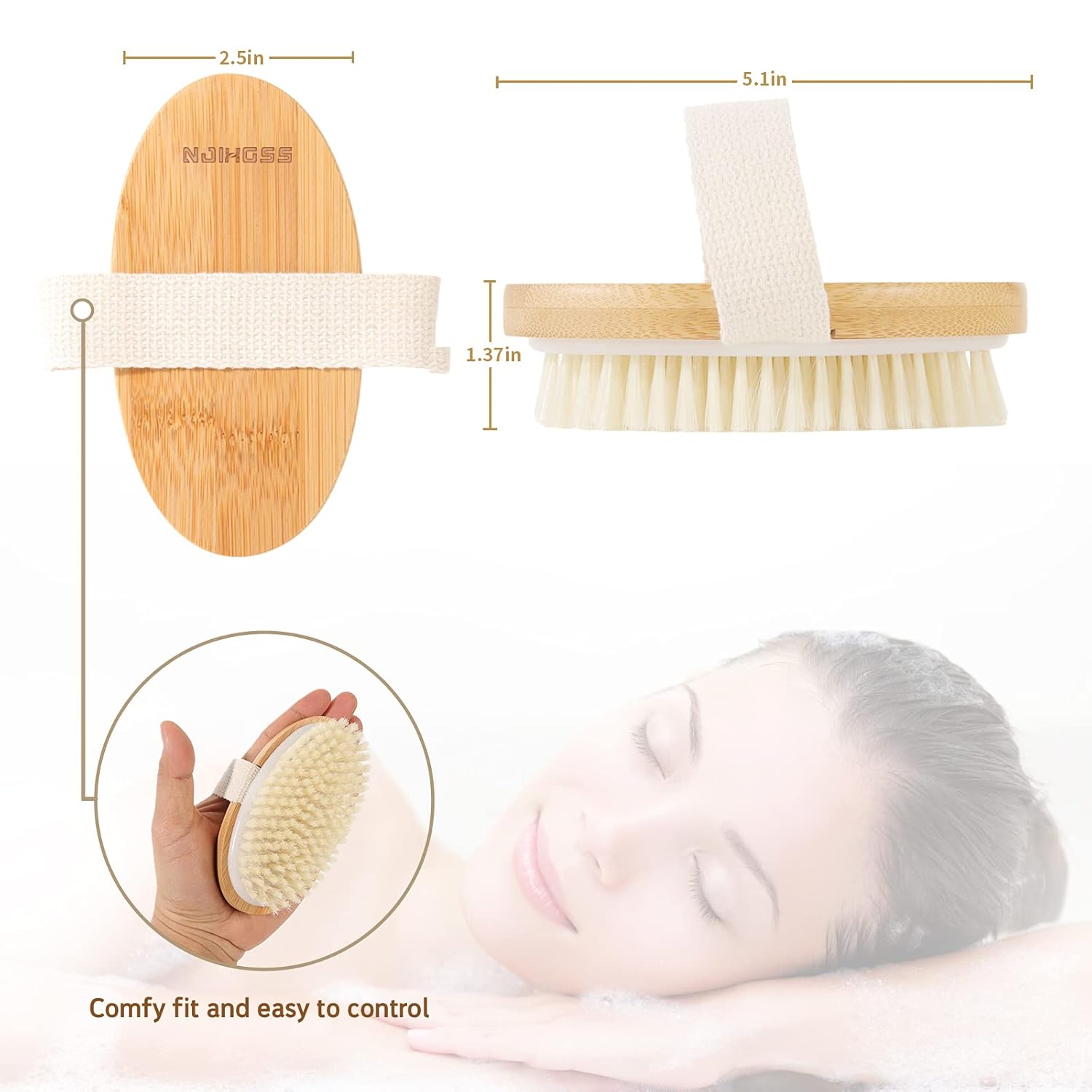 NJIHGSS Dry Brush – Body Scrubber Shower Brush – Soft & Stiff Dry Brushes + 2 Hooks – Bamboo Wood, Ninon Bristles – Lymphatic Drainage/ Blood Circulation – Dry Brushing + Exfoliating Brush – 2 Pack : Beauty & Personal Care