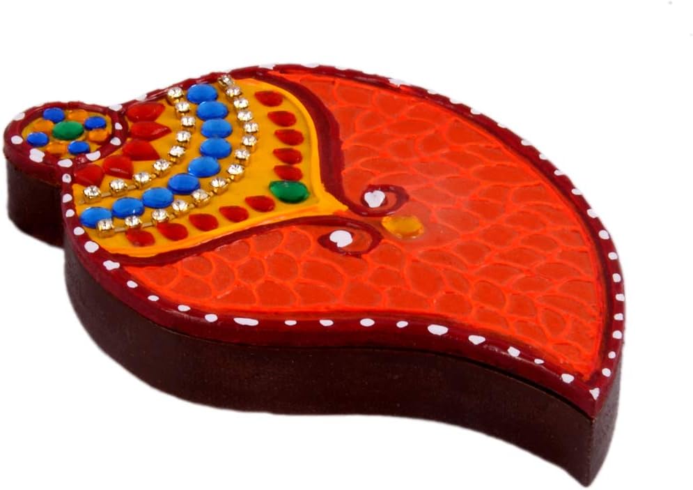 Janki Wooden Rajasthani Handicraft Handmade Kundan Art Work Haldi Kumkum Box and Roli Chawal Chopda for Pooja (Multicolour)