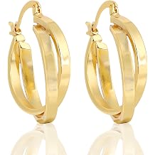 Gold Twisted Double Layer Hoop Earrings, Women's Creole Earrings, Sterling Silver 925 Post Earrings, Modern Women's Jewelry for Everyday Wear, Valentine's Day, Birth