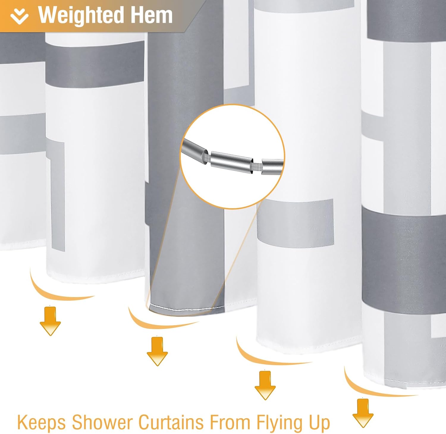 BTTN Extra Long Fabric Shower Curtain, 72x84 Inches Long Geometric Cloth Shower Curtain Set with 12 Plastic Hooks, Tall Modern Neutral Luxury Thick Polyester Shower Curtains for Bathroom - Grey/Gray