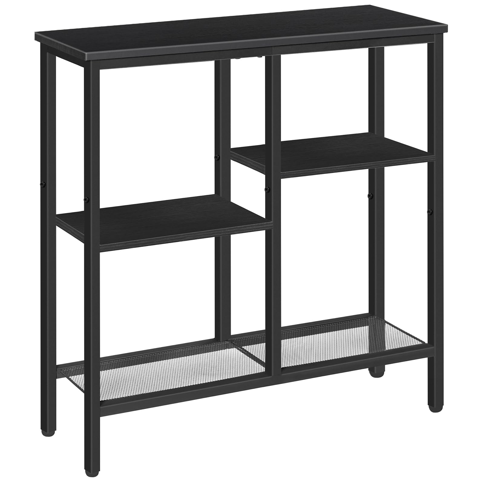 HOOBRO Narrow Console Table, Sofa Table, 4-Tier Industrial Entryway Table with Metal Mesh Shelf, Hallway Table with Adjustable Feet, for Entryway,
