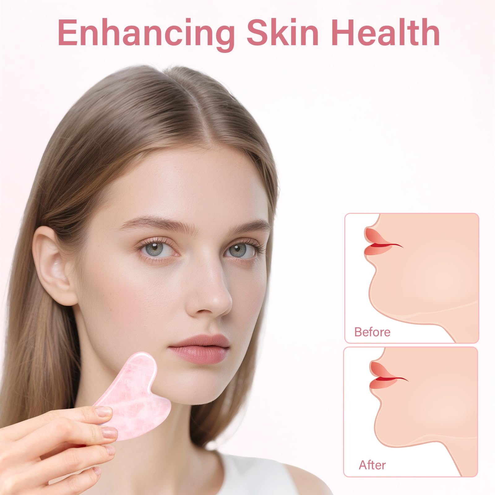 Alyvisun Narzędzie Gua Sha z Naturalnego Różowego Kwarcu, Kamień do masażu Guasha do szyi i ciała, Redukcja Obrzęków i Poprawa Linii Żuchwy z Instrukcją Obsługi, Prezent Pielęgnacyjny dla Kobiet