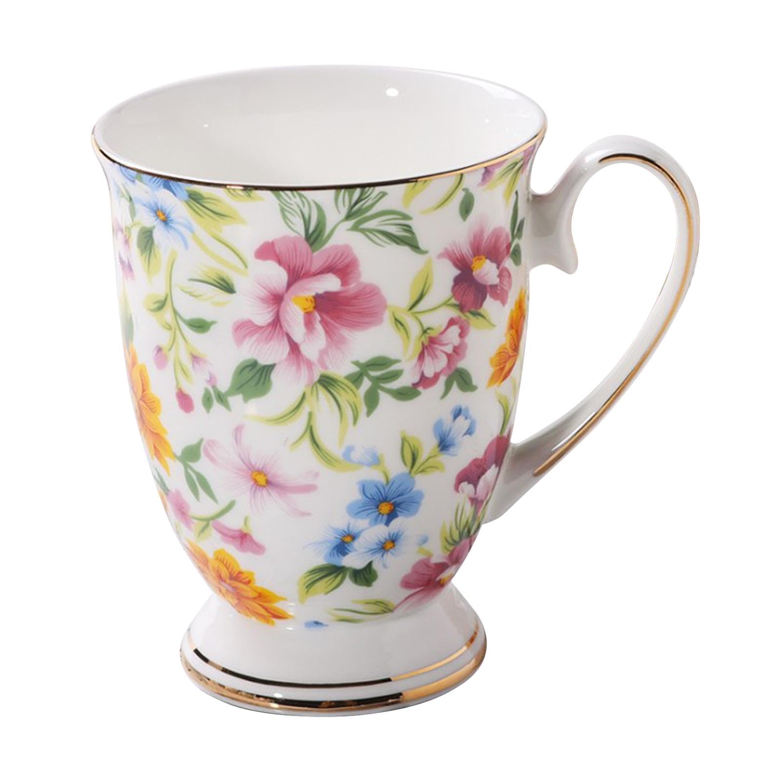Hobngmuc Bone China Floral Ceramic Coffee Cup, 300 ml - Euro Style Art Tea Mugs, Dishwasher Safe