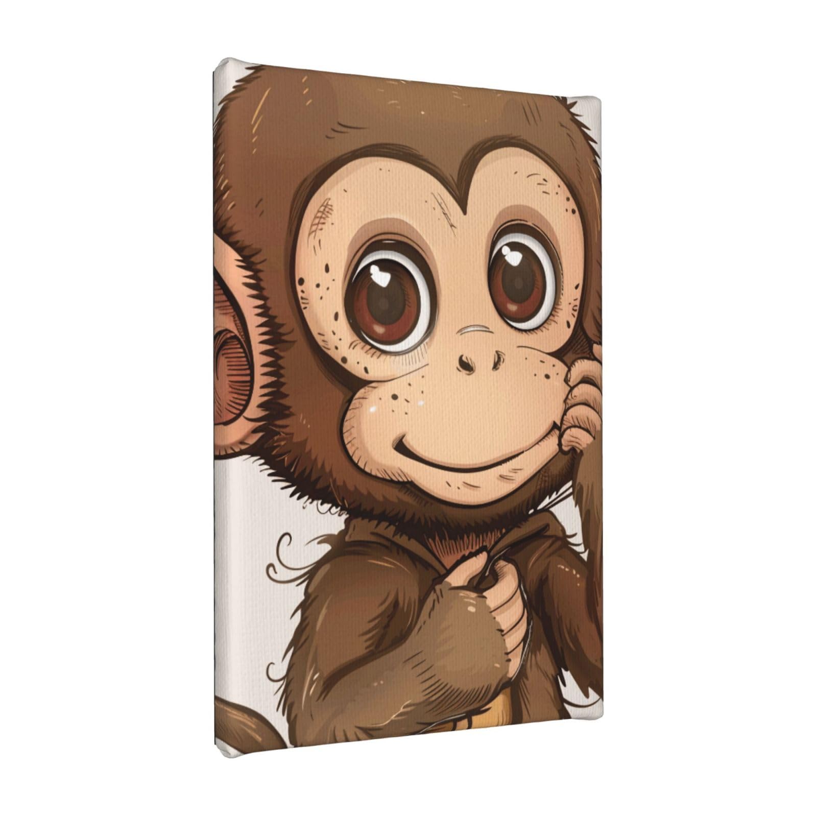 YKLJG Monkey art print Printed Wall Art Canvas Painting 20x30 CM Wooden Framed Picture Painting Artwork Prints for Bedroom Kitchen Home Office Decor