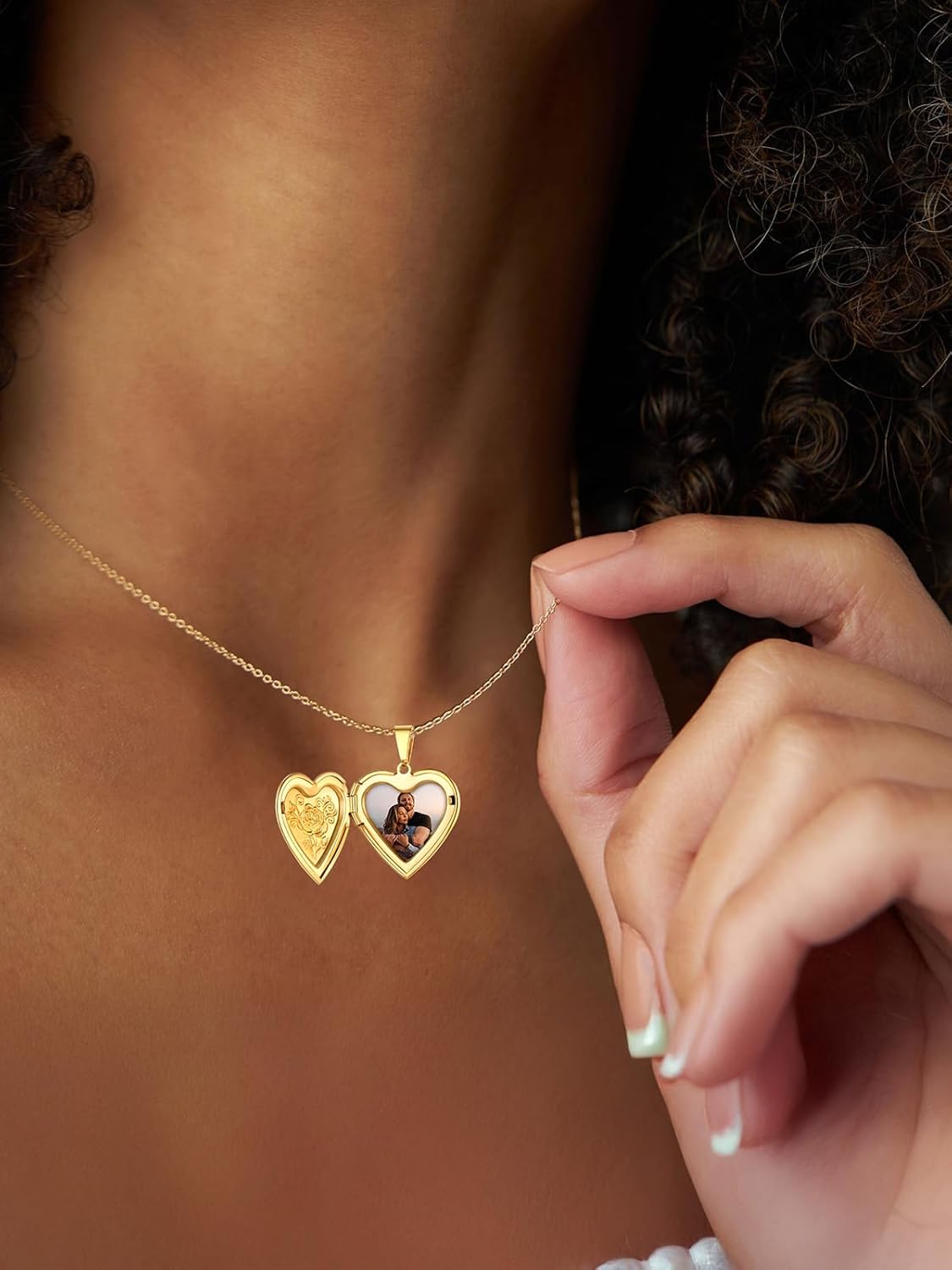 U7 Locket Necklace for Women, Silver/Gold/Rose Gold Custom Photo Text Necklaces, Flower Heart/Round Shape Personalized Picture Pendant Necklace 18 Inch - Image 3