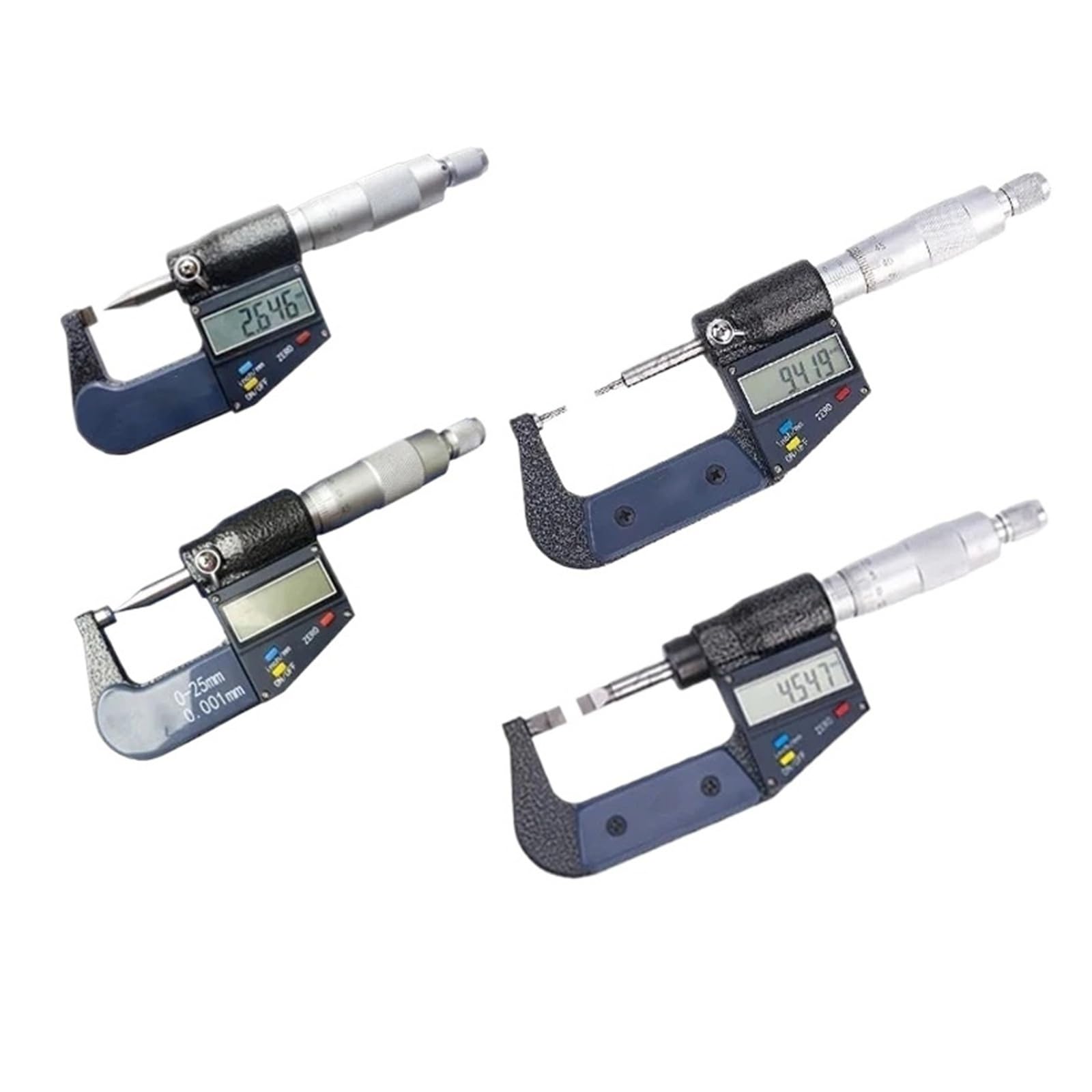 Mikrometr cyfrowy 0-25 mm z płaską głowicą i podwójnym grotem, 60 stopni i 30 stopni Niski błąd(Round)