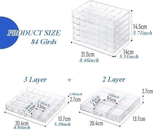 Miniatura 7 de YUFONG Caja organizadora de almacenamiento de aretes, 5 cajones, organizador de joyas, caja de almacenamiento de joyería acrílica, compartimento de