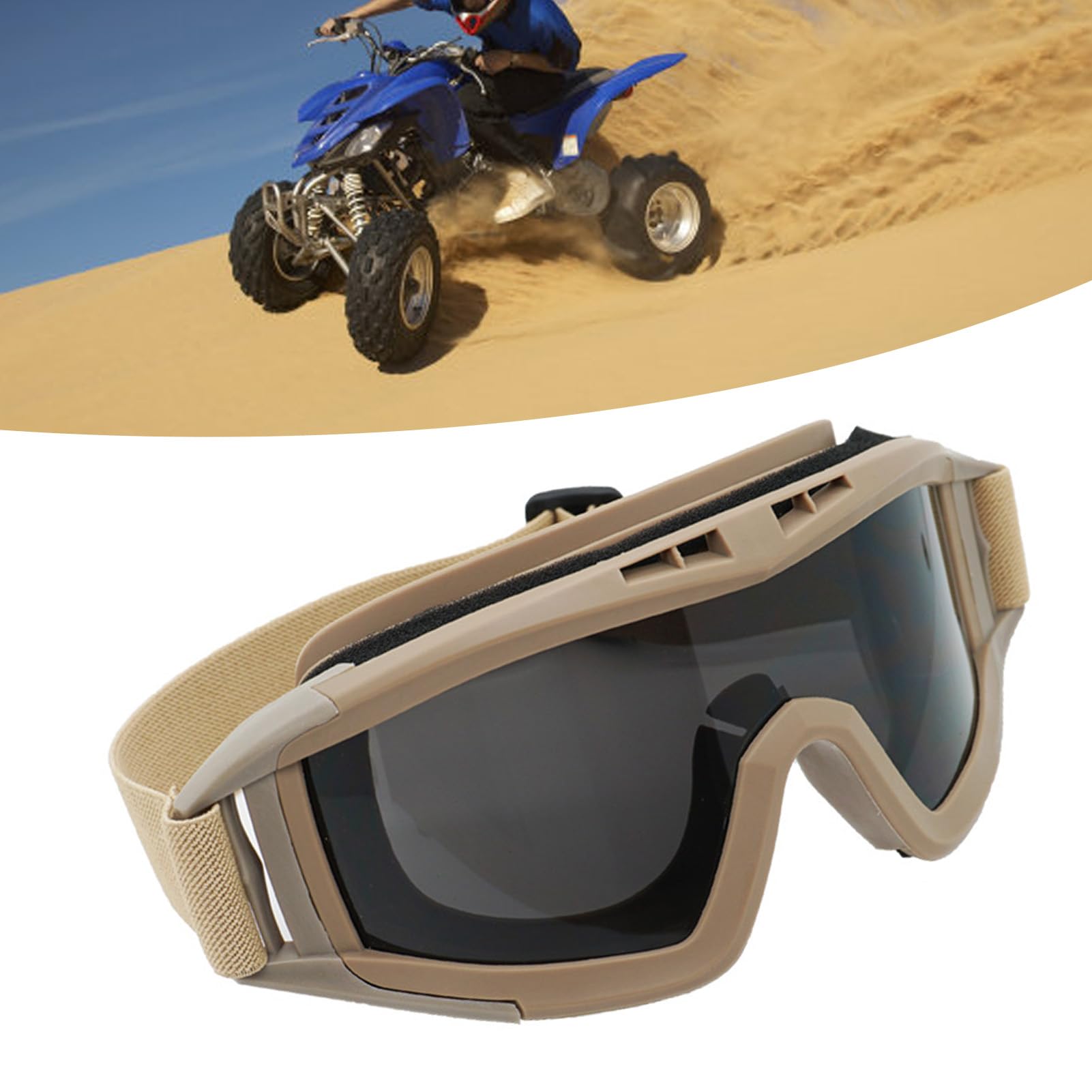 RiToEasysports Occhiali Desert Locust, Occhiali Khaki Desert Locust Occhiali Antivento Antivento per Moto Airsoft con 2 Lenti per Uomo Donna Adulti