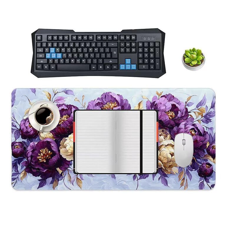 Tappetino Mouse Gaming XXL 1600 x 800 mm Tappetino Antiscivolo Sottomano Da Scrivania Per Mouse e Tastiera, Con Base In Gomma Antiscivolo, Lavabile, Mouse Pad Pione viola, Regalo per Uomo L-789