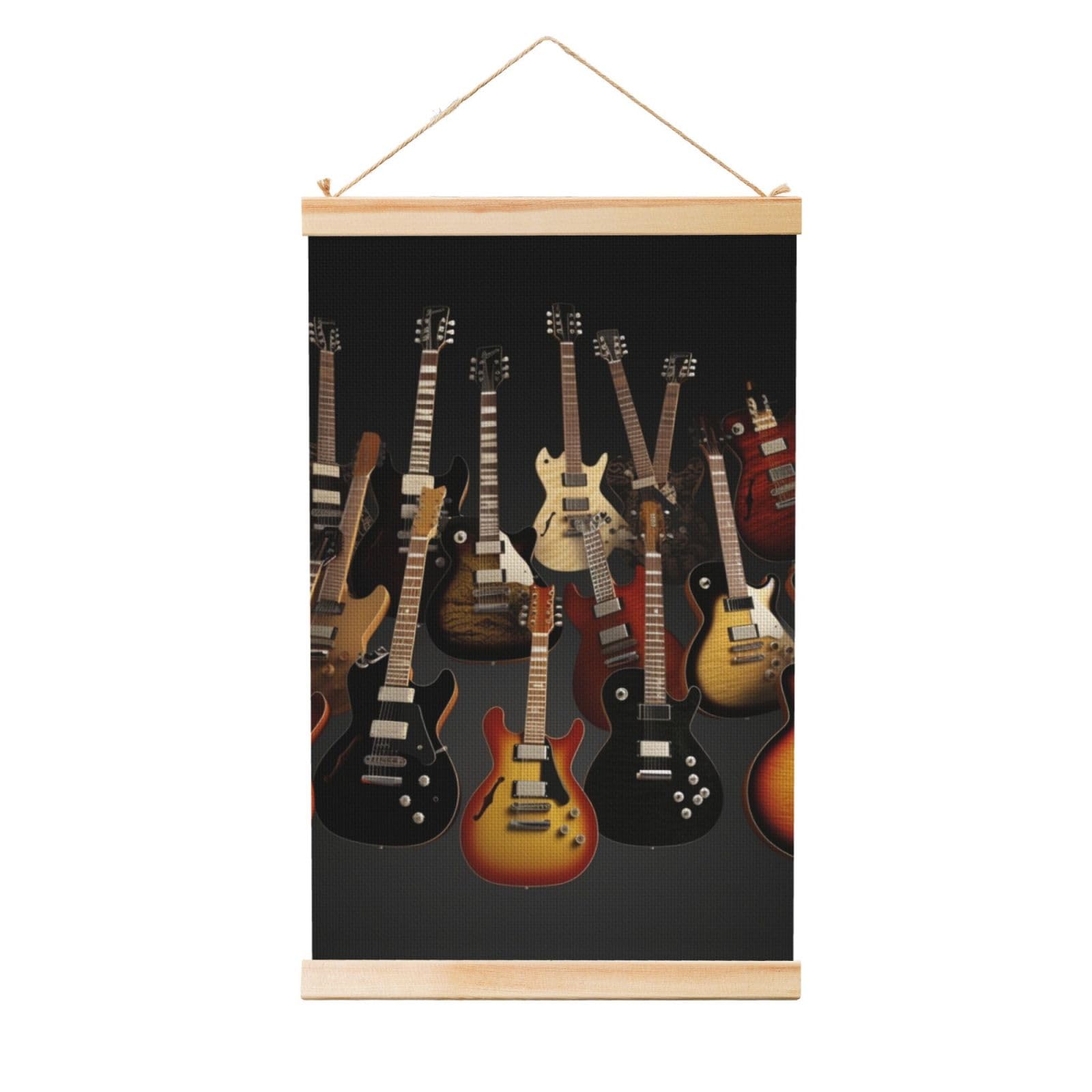Guitars Poster Wooden Shaft Hanging Poster Wall Hanging Banner Canvas Artwork with Wood Frames 36"x24" Modern Artwork Decor Ready to Hang Wall Art for Home Decor Scroll Painting