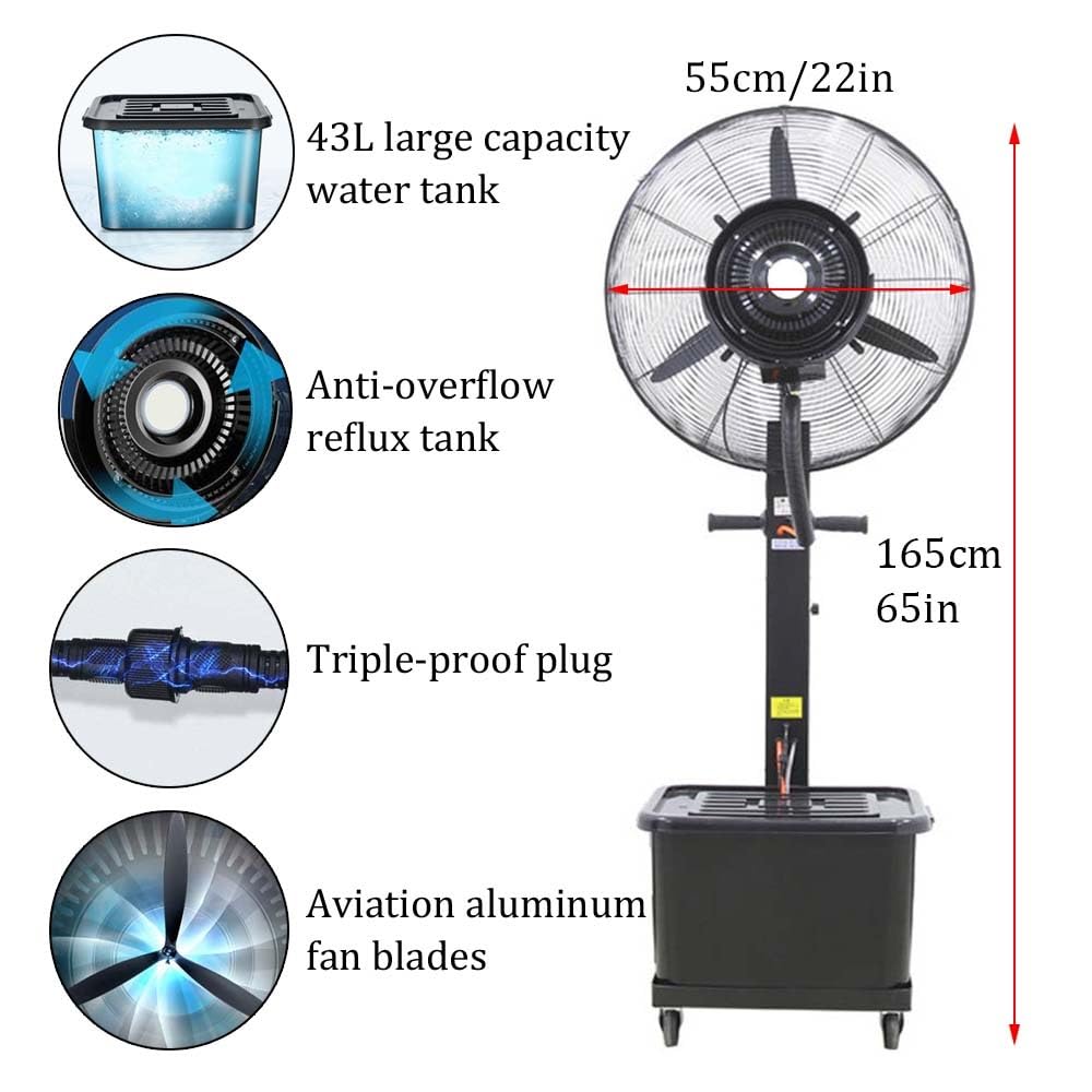 Ventilatore industriale da esterno con nebulizzatore, grande ventilatore nebulizzatore per garage, fabbrica, palestra, officina e giardino, 40,6 cm