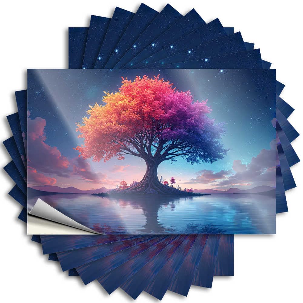 Abipuir Funny Bumper Sticker Colorful Tree Reflections in The Night Sky Stickers 10Pcs Christmas Car Stickers Funny Garage Signs for Men(8X12CM)