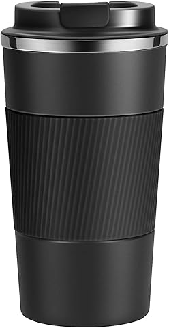 SLOSH Taza Termica de Café para Llevar de Viaje Vaso Termo Cafe Termico de Acero Inoxidable Reutilizables sin BPA de Automóvil Coche Hermético Café Frío y Caliente (Negro 500ml)