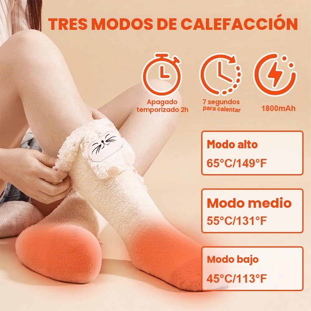 Calcetines Calefactables, ADDLIVE Calcetines Mujer Calefactores, Calcetines Calefactados, Heated Socks con 3 Ajustes de Temperatura y 2 Baterías para Exteriores, Esquí, Invierno