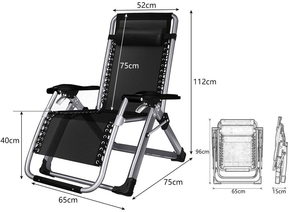 Zero Heavy Duty Chair Foldable - Heavy Duty Outdoor Reclining Sun Lounger with Head Pillow - for Patio, Conservatory or Deck Chair (Style 2 Without Cushion)