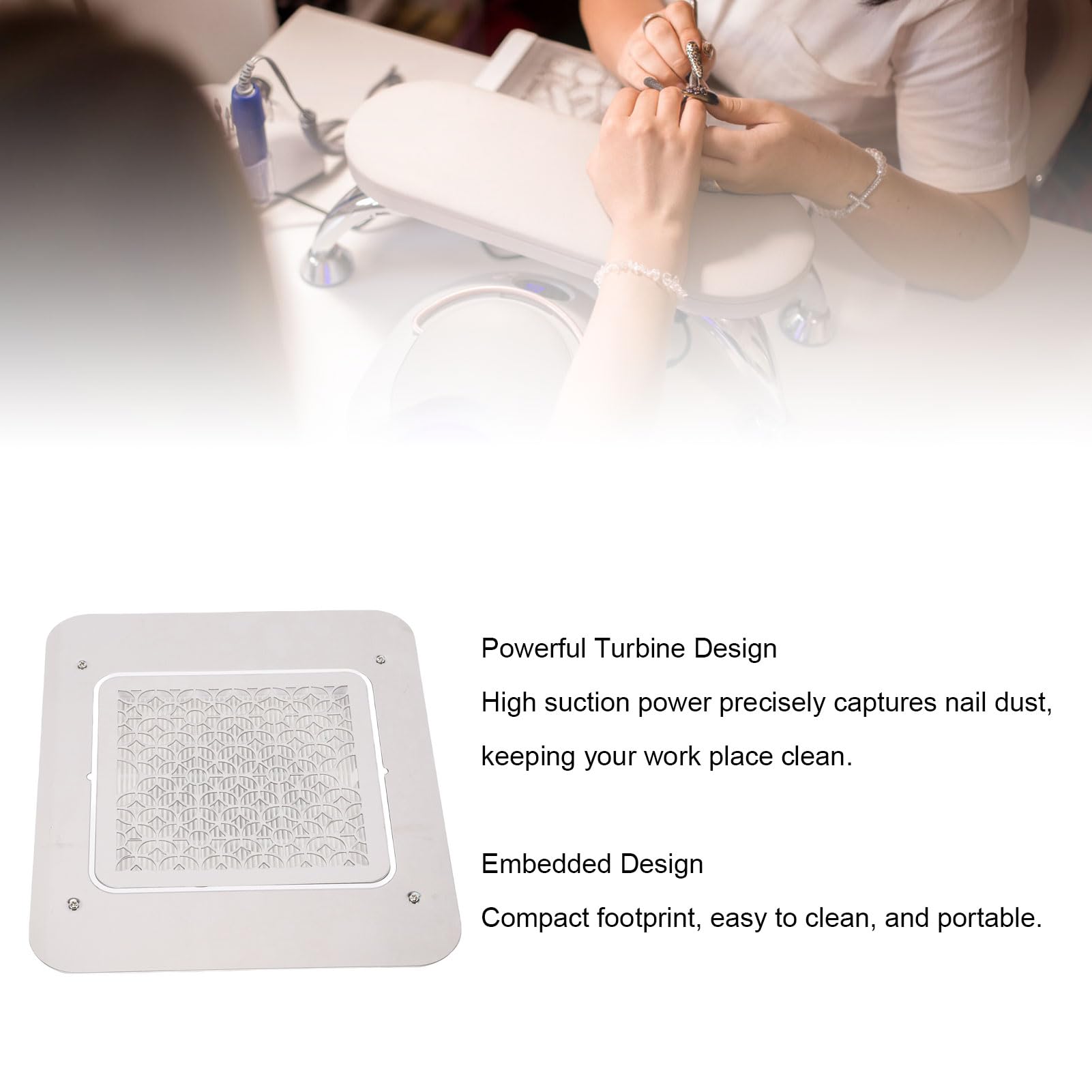 BRRNOO Colector de Polvo de Uñas Escritorio de Mesa Incorporado Potente 48W 3500RPM Extractor de Polvo Integrado sin Escobillas Aspirador de Uñas para Nail Tech Salon ABS Aleación