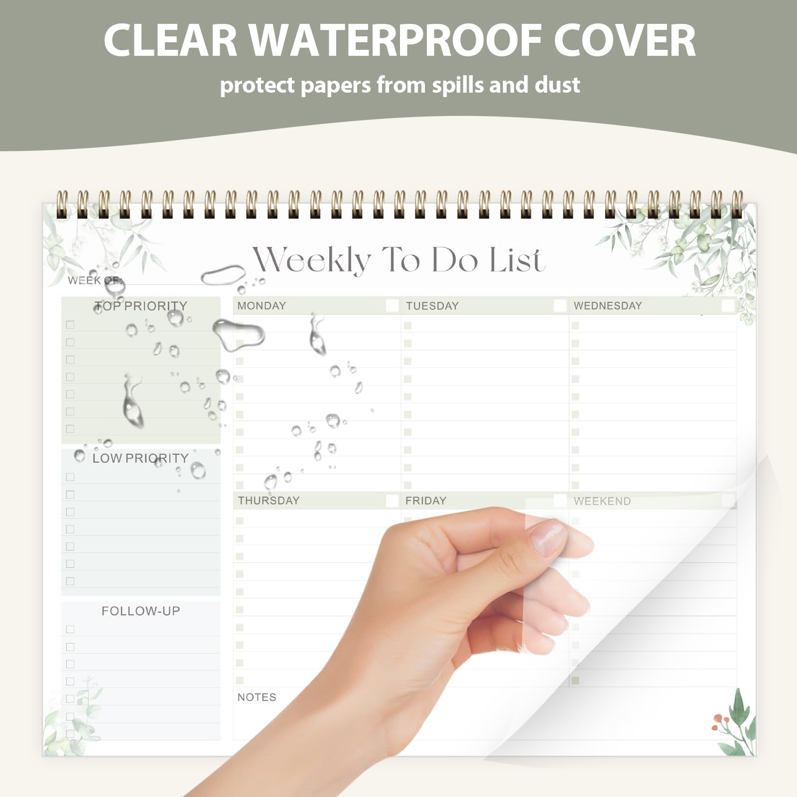 Blocco note settimanale per lista delle cose da fare, planner senza data con 52 fogli (21,9 x 27,9 cm), agenda settimanale da scrivania per donne e uomini, casa, scuola e lavoro (foglia)
