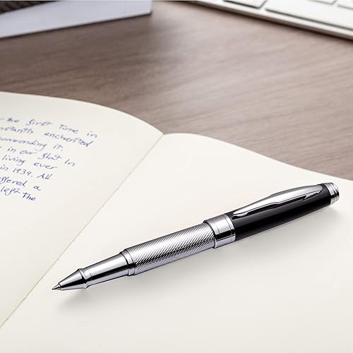 Vista 32 de ZenZoi Bolígrafo de lujo para hombres y mujeres con punta fina – Elegante bolígrafo ejecutivo negro mate con borde dorado, calidad negro mate