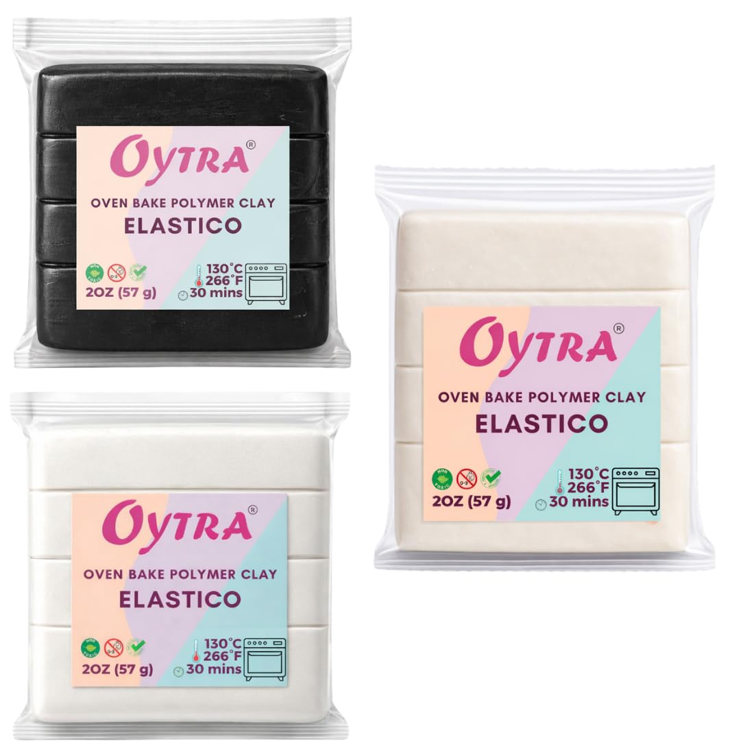 Oytra 3 Colors Polymer Clay Elastico Series Oven Bake Clay 57g/2oz per Colour (Black, White, Transculent)-picture-12