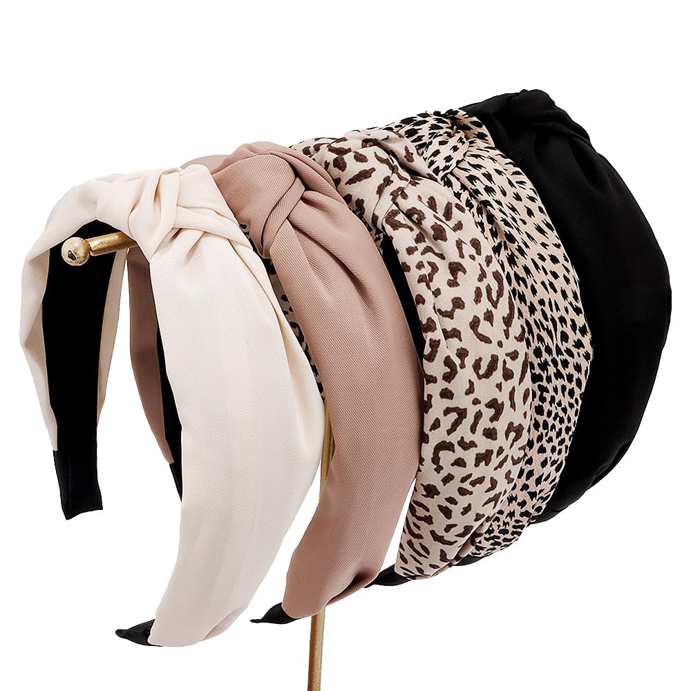 Paquete de 5 diademas anudadas para mujer, diademas gruesas de moda con nudo superior, antideslizantes, lindos accesorios para el cabello, multiestilo, paquete de diademas para mujer (neutro) 8