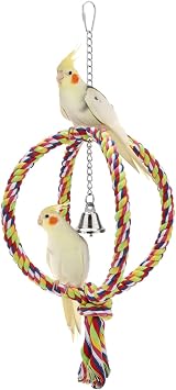 Bird Rope Swing Colorful Perch Climbing Toy for Parrots Budgie Parakeet Cockatiel Cockatoo Conure 8.3 inch