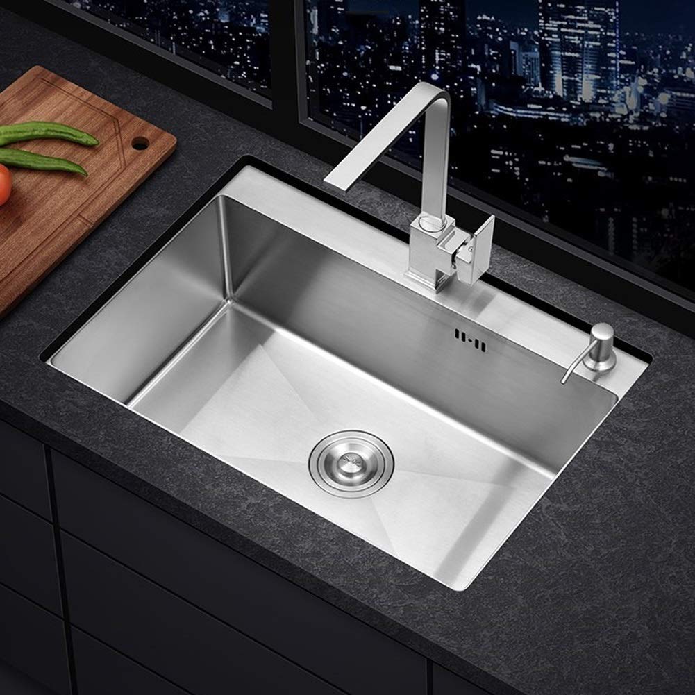 Évier de cuisine carré grand bac en inox pour laver facilement les grandes marmites sans éclaboussures