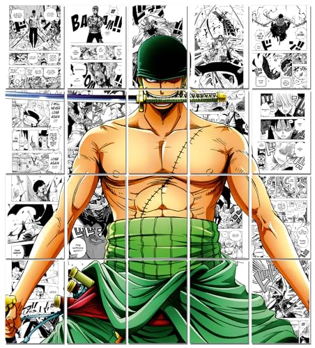 Image of Moment Prints Zoro Manga Collage Poster Set - Set of 20, 210 mm x 297 mm, W /Self-Adhesive, Premium-Quality Posters, 300 GSM Paper, Anime Posters, (Zoro Manga 2)