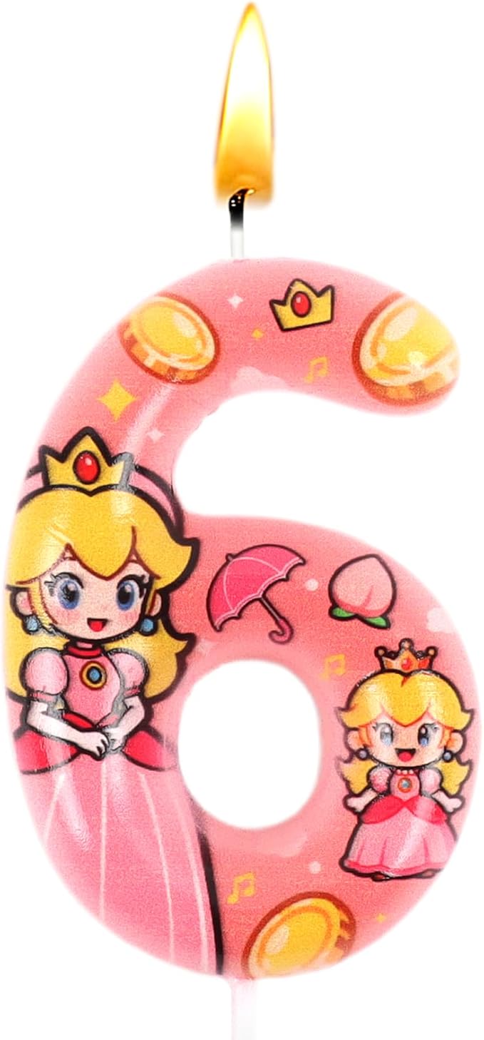 Vela Número 6, Vela Cumpleaños Peach, Decoración para Tartas, Decoración Peach, Rosa, Ideal para Cumpleaños y Fiestas Te