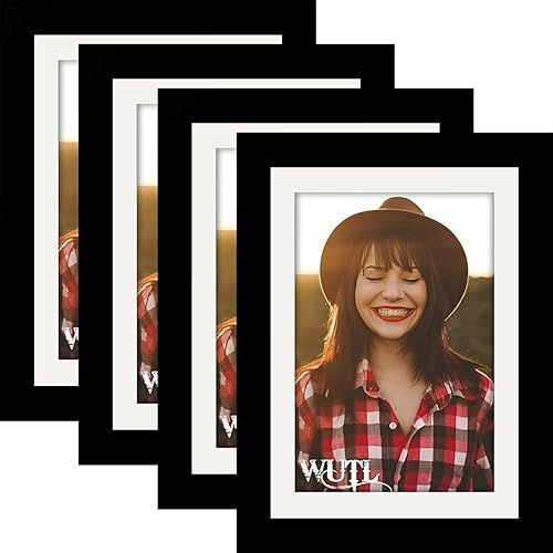 Marcos de fotos negros de 5 x 7 pulgadas, marco de fotos de madera maciza natural para decoración de mesa o pared, paquete de 4