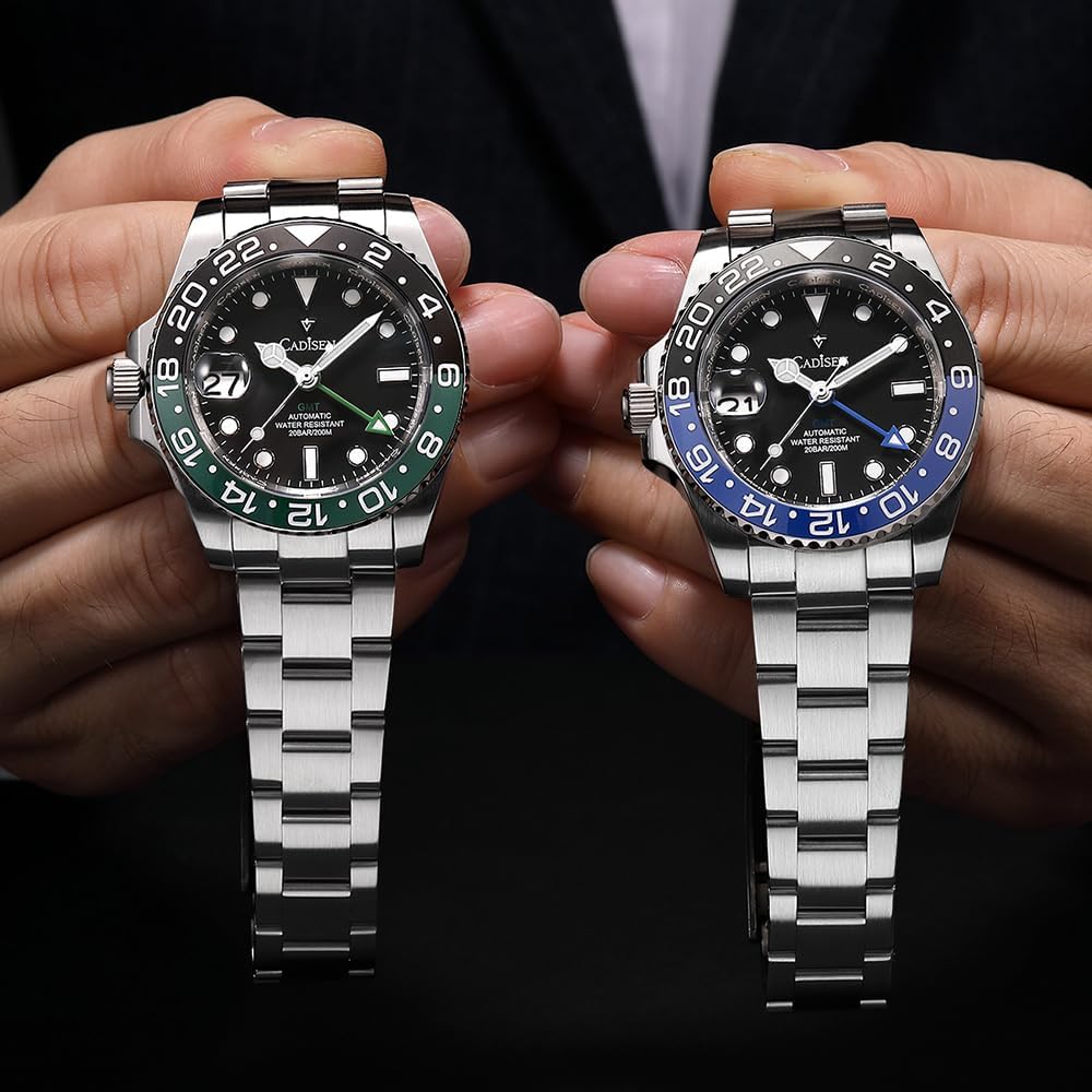 CADISEN Men’s Automatic Watch Mechanical GMT Stainless Steel Band Waterproof Casual Watches for Men