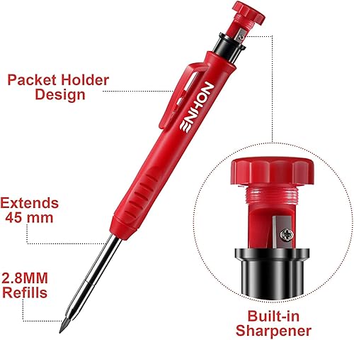 Miniatura 3 de Enhon Juego de lápices mecánicos con 4 lápices de carpintero y 40 repuestos de lápices de construcción, herramientas de carpintería para