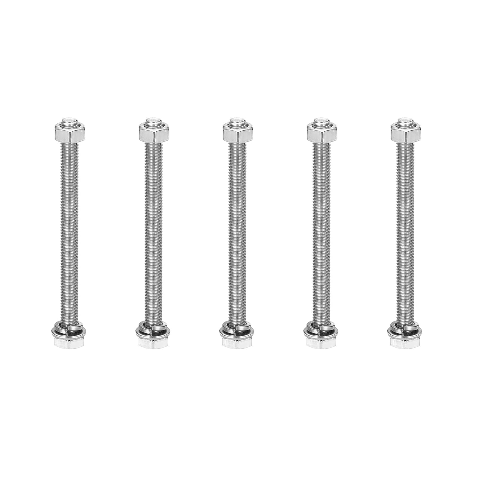 Mandouer M6x190mm Hex Head Bolts and Nuts Kit with Washers, SS304, 5 Sets