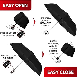 Repel Umbrella Strong Wind Safe Lightweight & Durable Folding Umbrella One Touch Auto Open Water Repellent Men Women Compact Design Commuting School Travel Folding Umbrella, black, One size