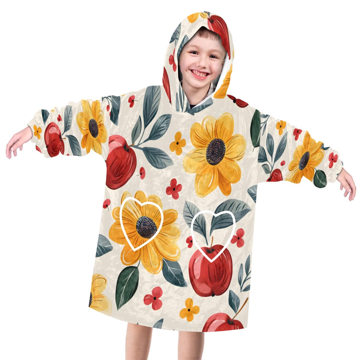 Wearable Blanket Hoodie for Kids, Sweet Apples Fleece Sweatshirt Blanket Oversized Blanket Sweatshirt with Pocket Flannel Warm Hooded Blanket 6-10 Year Old Girl Boy Gift, One Size
