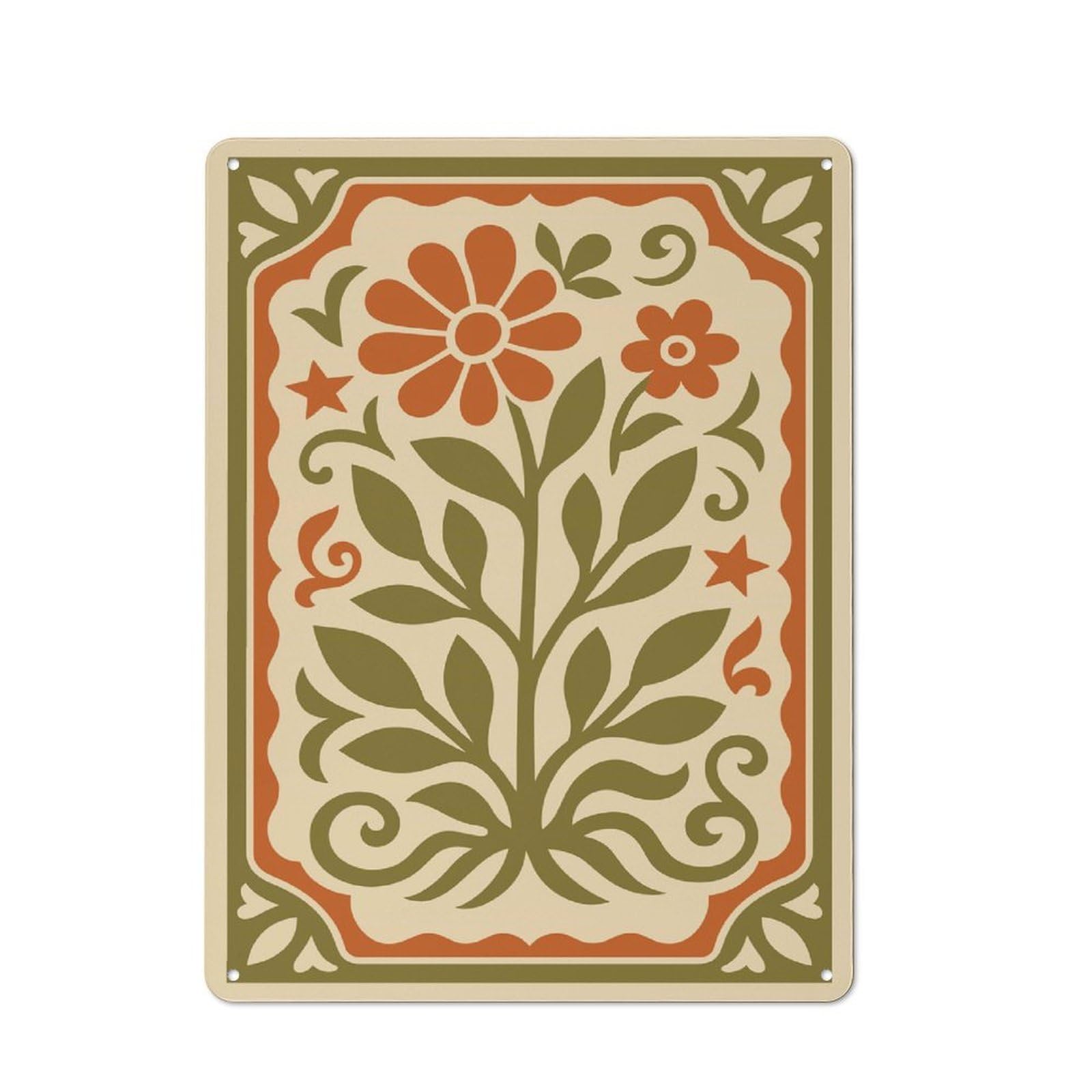 Junmoney Style-19 Folk Art Floral Design Printed Metal Sign 40X30cm For Garage Wall, For Collectors Of Vintage Metal Wall Decor