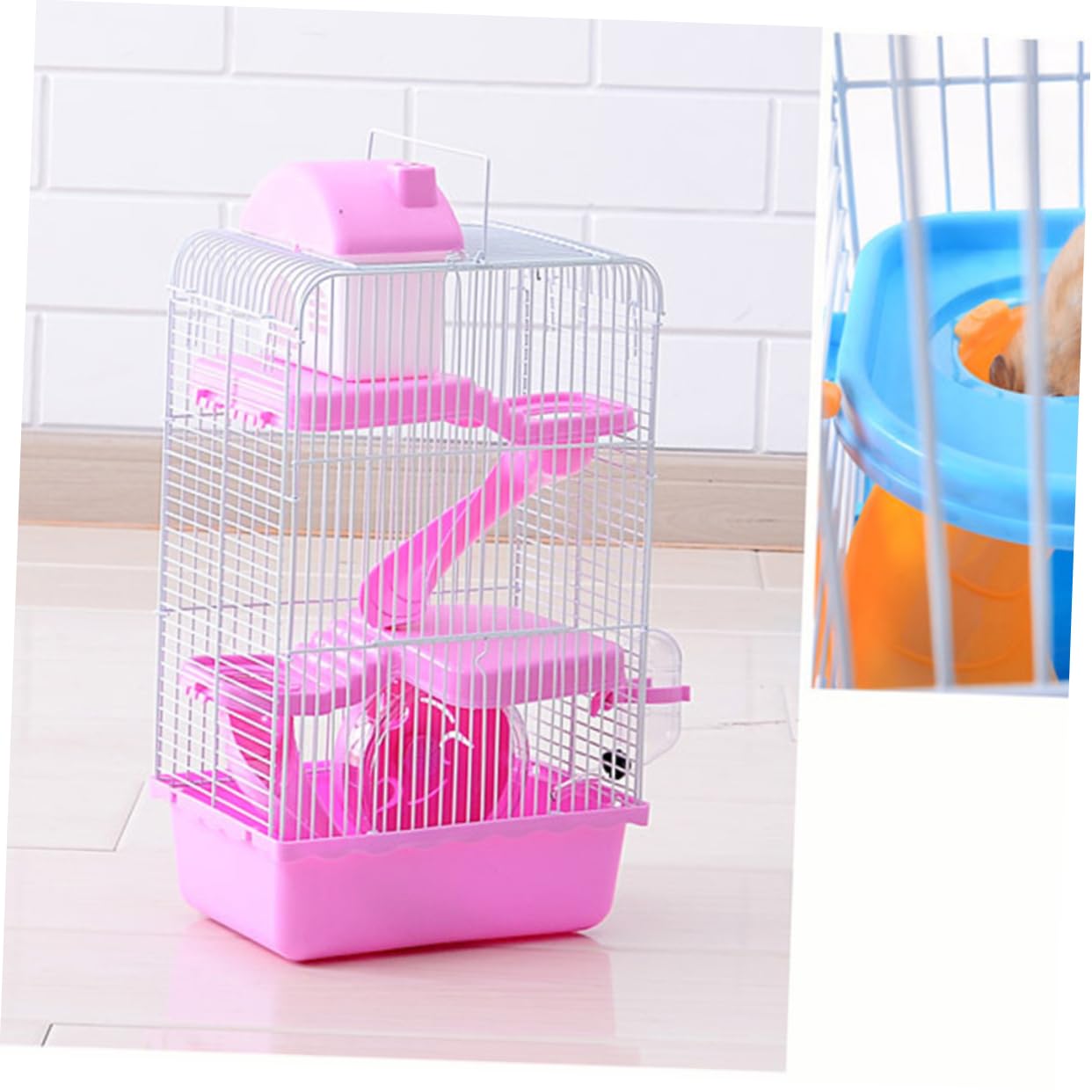 TOYANDONA Hamsterkäfig aus Robustem Kunststoff Mehrstufig mit Rutsche Haustierkäfig mit Laufrad und Wassernapf Chinchillakäfig als Spielhaus