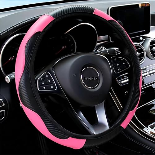 Funda universal de microfibra para volante de automóvil, fibra de carbono elástica, 15 pulgadas, transpirable, antideslizante, protector de volante