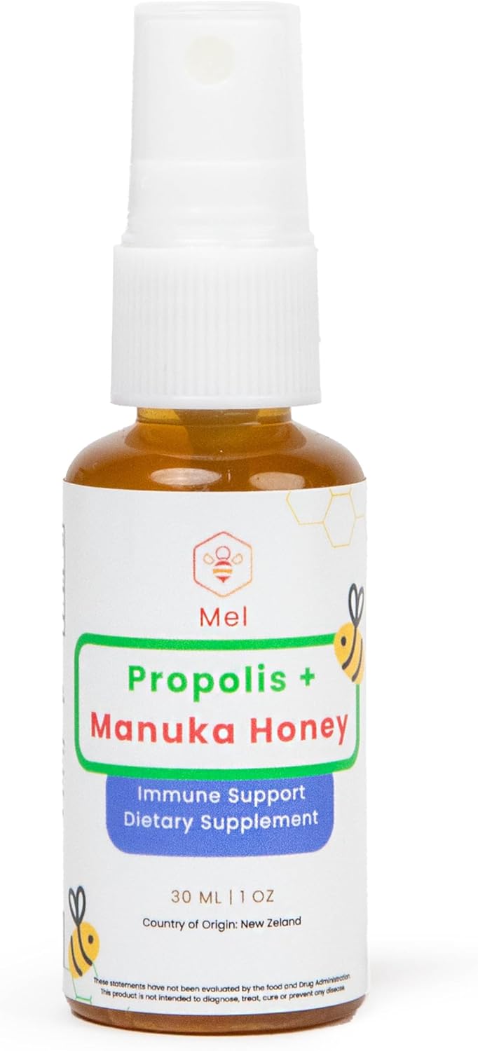 Propolis and Manuka Throat Spray fro Immune Support, 1 Fl Oz, Natural Lemon Flavor