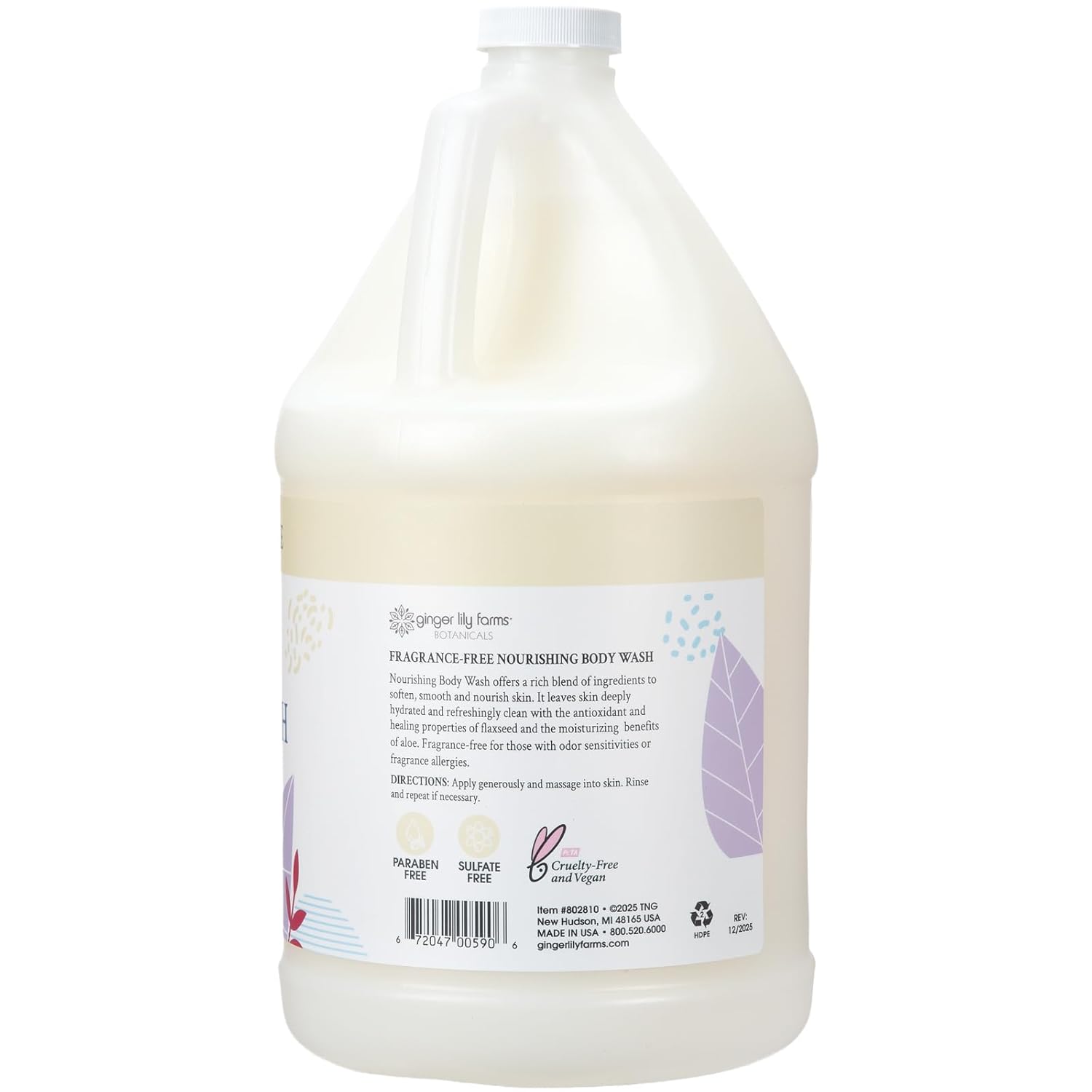 Ginger Lily Farms Botanicals Nourishing Body Wash, 100% Vegan & Cruelty-Free, Fragrance Free, 1 Gallon Refill (Pack of 4)