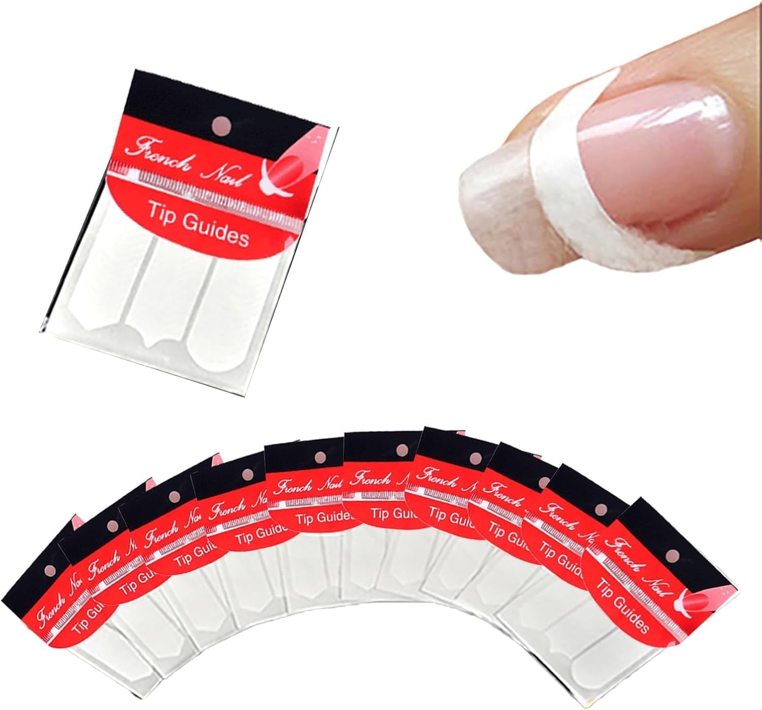48 Pcs White French Manicure Nail Art Stickers Nail Stickers Strips, Self-Adhesive Nail Tips Guides for DIY Decoration Stencil Tools, French Tip Guides 3 Types of arcs image 5