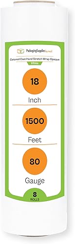 PSBM - Envoltura elástica blanca, paquete de 8, 18 pulgadas x 1500 pies, calibre 80, rollos de película elástica de plástico de color oscuro para